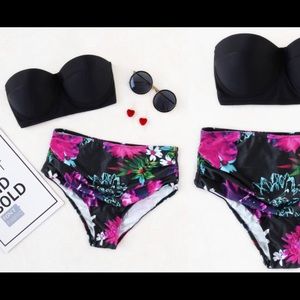 Black & Floral High Waisted Bikini